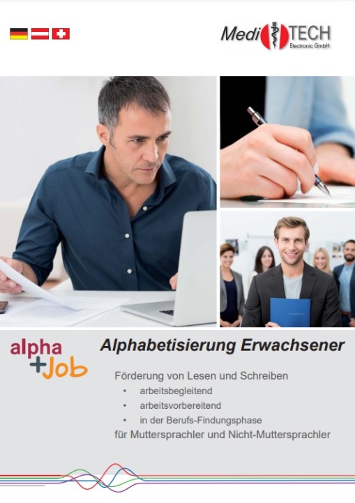 Flyer &quot;AlphaPlus Job - Adult Literacy&quot; (German) 