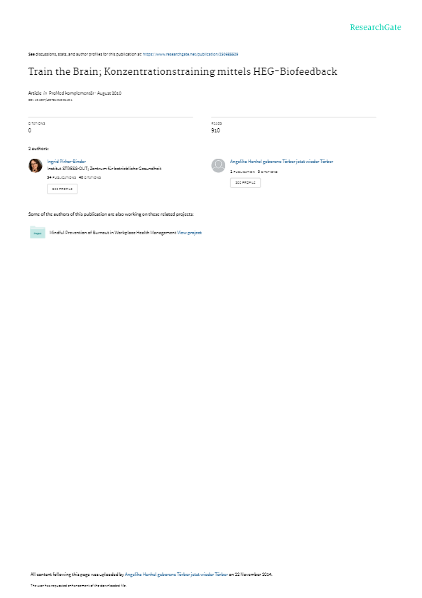 Train the Brain: Concentration training by HEG neurofeedback
