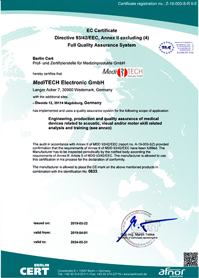 CE Certificate 93/42/EEC