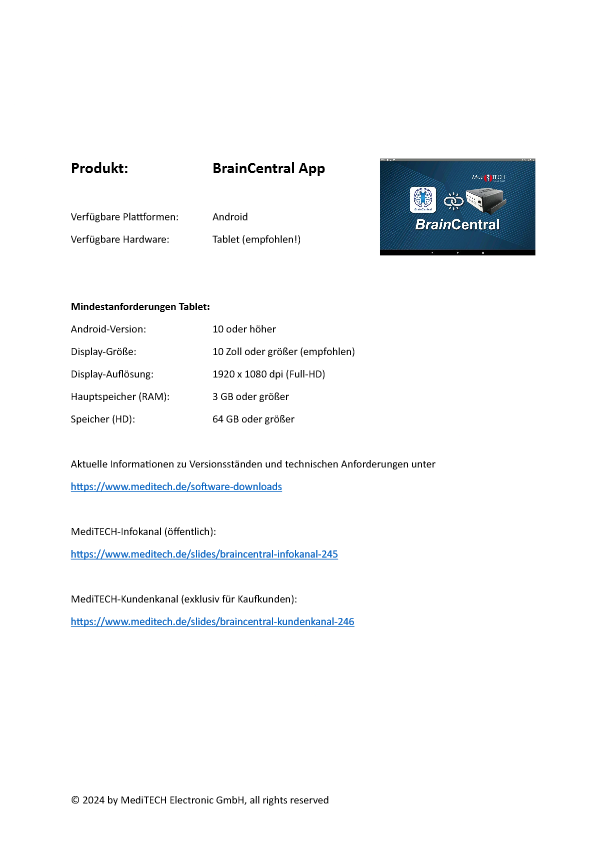 Anforderungen zur BrainCentral App DE EN