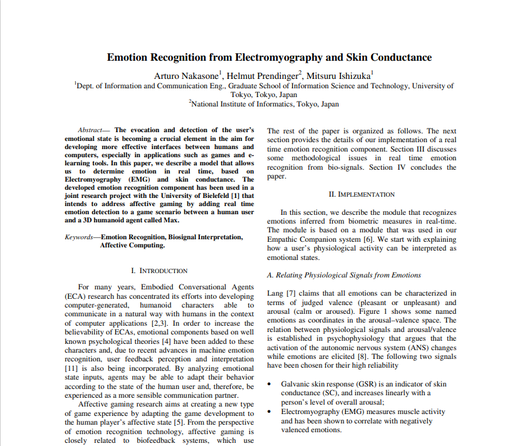 Emotion Recognition from Electromyography and Skin Conductance